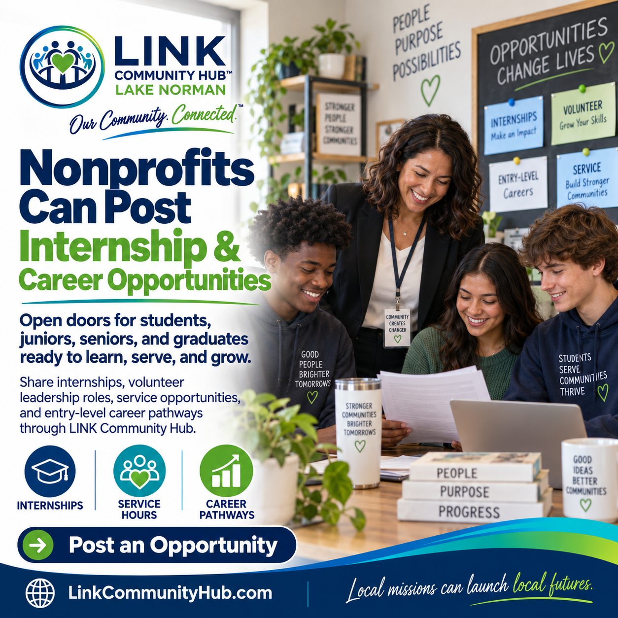Nonprofits can post internship and career opportunities