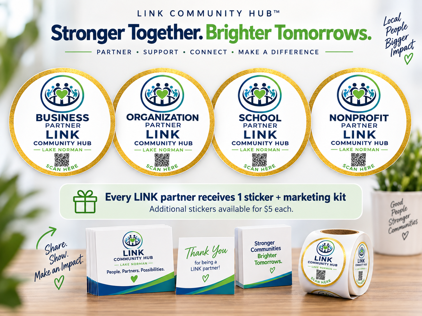 LINK Community Hub partner sticker and marketing kit
