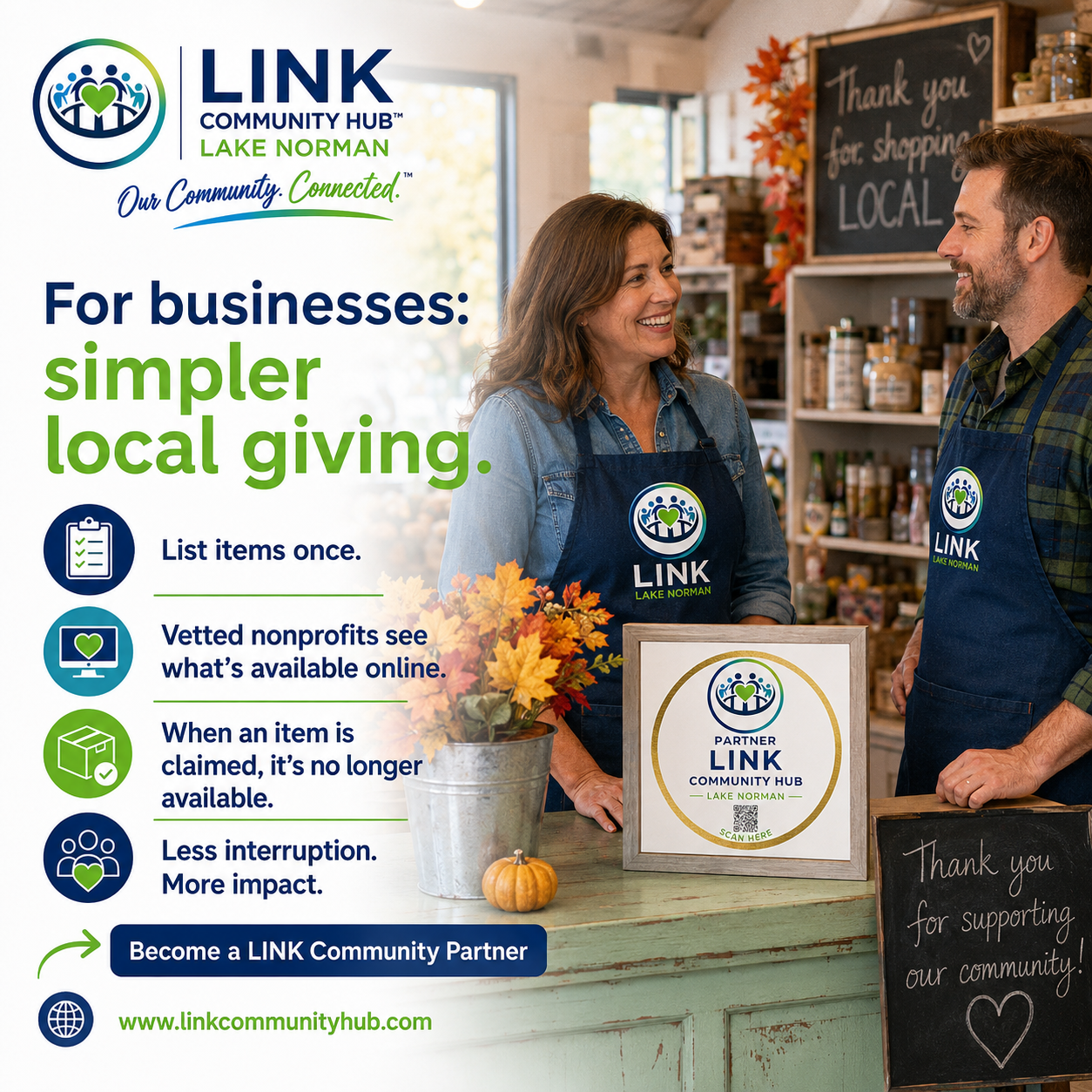 For businesses simpler local giving through LINK Community Hub
